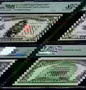 1928-B $5 Legal Tender Note D-A Block PMG CU65 EPQ Gem: 1928-B $5 Legal Tender Note D-A Block PMG CU65 EPQ Gem This $5 Legal Tender note from 1928-B is graded as CU65 EPQ Gem by PMG, indicating its exceptional quality. It is an uncirculated piece, showcasi