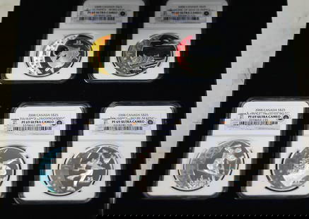 2008 Canada 5 Coin Hologram Set $25 Silver NGC PR 69 Royal Mint: 2008 Canada 5 Coin Hologram Set $25 Silver NGC PR 69 Royal Mint This set features five uncirculated 2008 Canada hologram coins, each with a denomination of $25. Made from .925 silver, these coins have
