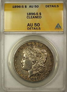 1896-S Morgan Silver Dollar Coin ANACS AU 50 Certified Silver