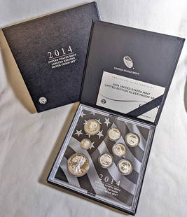 2014 U.S. Mint Limited Edition Silver Proof Set with Box and COA: 2014 U.S. Mint Limited Edition Silver Proof Set with Box and COA This 2014 U.S. Mint Limited Edition Silver Proof Set includes a beautifully crafted collection of coins made from high-quality silver.