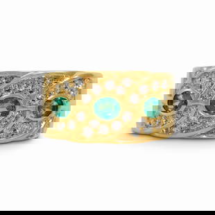 14K Yellow Gold Emerald Diamond Ring 0.50ctw 11mm Band: 14K Yellow Gold Emerald Diamond Ring 0.50ctw 11mm Band This exquisite 14K Yellow Gold Ring features a stunning combination of natural emeralds and diamonds. The ring showcases three gemstones, with th