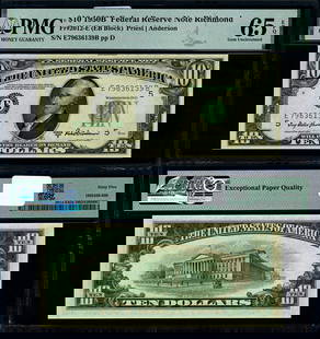 1950-B $10 Federal Reserve Note Richmond PMG CU65 EPQ Gem: 1950-B $10 Federal Reserve Note Richmond PMG CU65 EPQ Gem This is a Gem Uncirculated $10 Federal Reserve Note from the 1950-B series, issued by the Richmond Federal Reserve. It has been graded CU65 EP