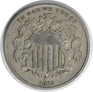 1869 Shield Nickel XF Uncertified Philadelphia Mint Coin: 1869 Shield Nickel XF Uncertified Philadelphia Mint Coin This 1869 Shield Nickel features a striking design by James Barton Longacre. It is a circulated coin from the Philadelphia mint, classified