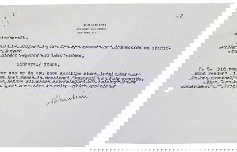 Harry Houdini Signed Letter 5.5x8.25 July 7 1926 Beckett Authenticated: Harry Houdini Signed Letter 5.5x8.25 July 7 1926 Beckett Authenticated This remarkable two-page letter, personally signed by the legendary Harry Houdini, is dated July 7, 1926, and measures 5.5x8.25 i