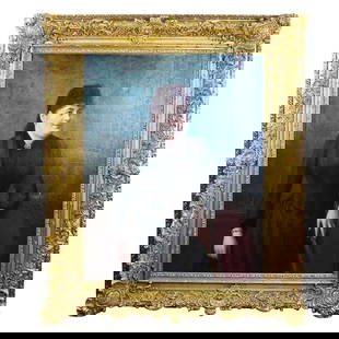 Art Deco Portrait Oil Painting by Morrisset 1893 Framed Canvas: Art Deco Portrait Oil Painting by Morrisset 1893 Framed Canvas This stunning portrait oil painting, created in 1893 by Morrisset in Paris, showcases the elegance of the Art Deco style. The artwork is