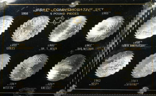 Uncirculated 1958-1965 Israel 5 Lirot Silver Coin Set Deluxe Holder: Uncirculated 1958-1965 Israel 5 Lirot Silver Coin Set Deluxe Holder This stunning 1958-1965 Israel 5 Lirot Silver Coin set features uncirculated coins beautifully housed in a deluxe holder. Each coin