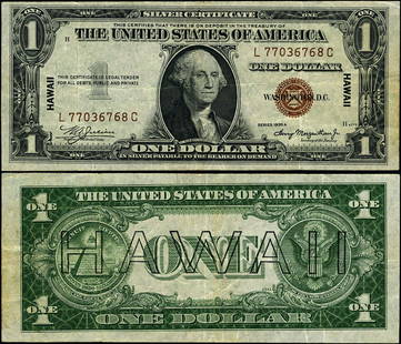1935-A $1 Hawaii Note VF+ Circulated Historical Currency: 1935-A $1 Hawaii Note VF+ Circulated Historical Currency This $1 Hawaii Note from the 1935-A series features a unique design commemorating the Hawaiian Islands. In a Very Fine Plus (VF+) condition, th