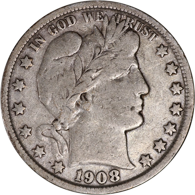 1908-S Barber Half Dollar Silver Coin San Francisco: 1908-S Barber Half Dollar Silver Coin San Francisco This 1908-S Barber Half Dollar features the classic design of Charles E. Barber, showcasing Liberty on the obverse and an eagle on the reverse. Mint