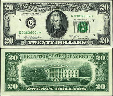 1969-A $20 Federal Reserve Note Chicago G-* Block AU Grade: 1969-A $20 Federal Reserve Note Chicago G-* Block AU Grade This 1969-A $20 Federal Reserve Note from the Chicago district features a grade of About Uncirculated (AU) and is classified as circulated. I