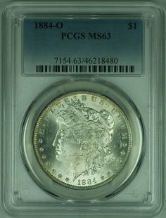 1884-O Morgan Silver Dollar PCGS MS-63 Uncirculated Silver Coin: 1884-O Morgan Silver Dollar PCGS MS-63 Uncirculated Silver Coin This 1884-O Morgan Silver Dollar is a stunning example of American coinage, expertly graded as MS-63 by PCGS. Minted in New Orleans,