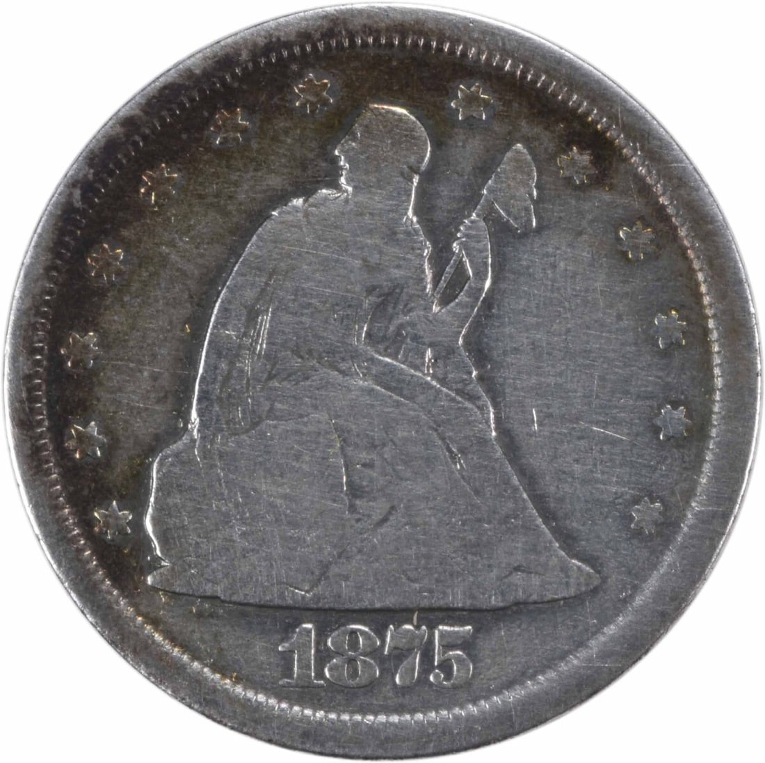 1875-S Twenty Cent Silver Coin VG William Barber Design: 1875-S Twenty Cent Silver Coin VG William Barber Design This 1875-S Twenty Cent Silver Piece is a remarkable collectible from the San Francisco mint. Struck in 90% silver and 10% copper, this coin is