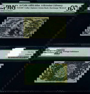 25c 3rd Issue Fractional Note PMG CU63 NET Choice: 25c 3rd Issue Fractional Note PMG CU63 NET Choice This is a 25 cent 3rd Issue Fractional Note, certified by PMG with a grade of CU63 NET Choice. It is an uncirculated piece, showcasing its pristine co