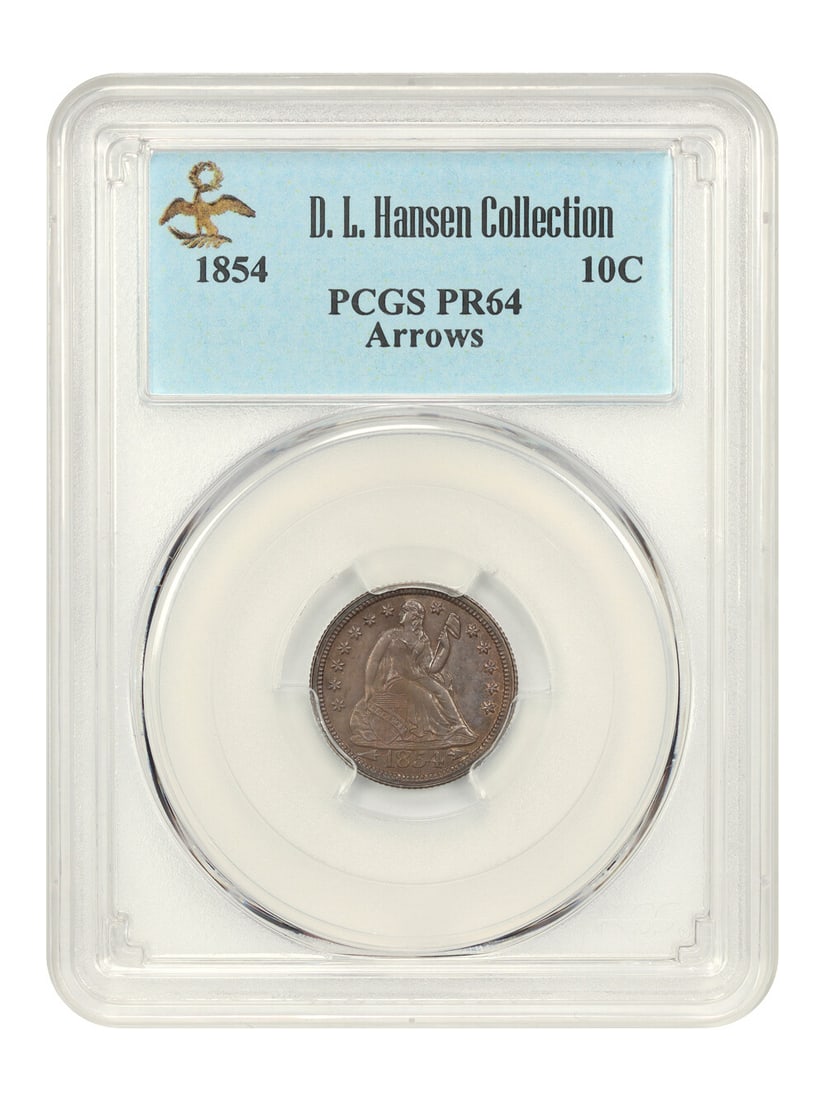 1854 PCGS PR64 Liberty Seated Dime Arrows Rare Proof Coin: 1854 PCGS PR64 Liberty Seated Dime Arrows Rare Proof Coin This stunning 1854 10C Liberty Seated Dime, certified by PCGS with a grade of PR64, is an exceptional find for coin collectors. Struck at the