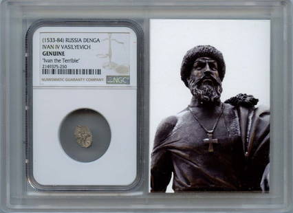 Genuine Ivan IV Vasilyevich Denha Coin NGC Certified: Genuine Ivan IV Vasilyevich Denha Coin NGC Certified This is a genuine Ivan IV Vasilyevich Denha coin from Russia, certified by NGC. The coin is pre-owned and has a certification number of 2149375250.