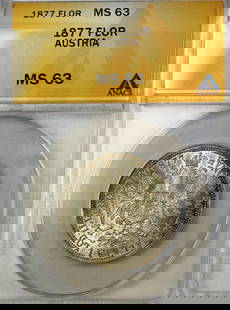 1877 Austria 1 Florin Silver Coin ANACS MS 63 Uncirculated: 1877 Austria 1 Florin Silver Coin ANACS MS 63 Uncirculated This 1877 Austria 1 Florin Silver Coin is certified by ANACS and graded MS 63, indicating its uncirculated condition. The coin features a