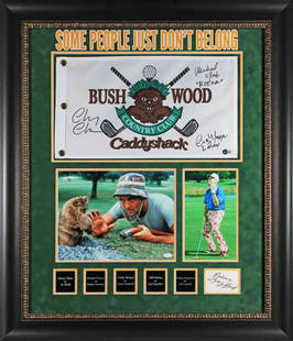 Caddyshack Signed Framed Display with Chase Dangerfield Murray Morgan Beckett COA: Caddyshack Signed Framed Display with Chase Dangerfield Murray Morgan Beckett COA This stunning autographed framed display features iconic signatures from Chevy Chase, Rodney Dangerfield, Bill Murray,