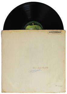 George Harrison Signed The Beatles White Album Cover with Vinyl JSA Authenticated: George Harrison Signed The Beatles White Album Cover with Vinyl JSA Authenticated This is an original signed album cover of The Beatles' iconic "The White Album," personally autographed by George Harr