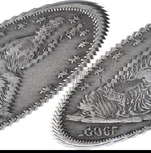 1865-S Liberty Seated Half Dollar 90% Silver XF Uncertified: 1865-S Liberty Seated Half Dollar 90% Silver XF Uncertified This 1865-S Liberty Seated Silver Half Dollar showcases a beautiful design by Thomas Sully and Christian Gobrecht. The coin is composed of 9