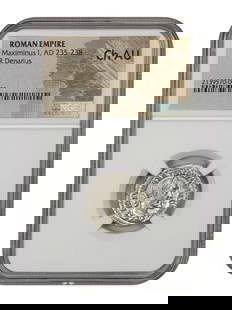 Ancient Roman Maximinus AR Denarius AD 235-238 Uncertified: Ancient Roman Maximinus AR Denarius AD 235-238 Uncertified This Ancient Roman AR Denarius features Maximinus, minted during AD 235-238. The coin is in pre-owned condition and presents a striking