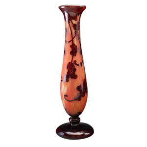 Le Verre Francais Orange Etched Art Vase 17-3/8 inches Vintage