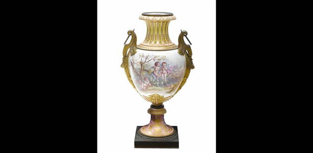 Large Sevres Style Gilt Bronze Table Vase by A. Maglin 35.25in: Large Sevres Style Gilt Bronze Table Vase by A. Maglin 35.25in This stunning large Sevres style table vase features exquisite gilt bronze mounts and is made of multi-colored earthenware. Crafted in th