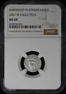 2007 1/10 oz Platinum Eagle Coin NGC MS69 Certified: 2007 1/10 oz Platinum Eagle Coin NGC MS69 Certified This 2007 1/10 oz Platinum Eagle coin is certified by NGC with a grade of MS69, reflecting its excellent condition. The coin showcases its iconic de