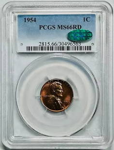 1954 P Lincoln Wheat Penny PCGS MS66 RD CAC Uncirculated Copper: 1954 P Lincoln Wheat Penny PCGS MS66 RD CAC Uncirculated Copper This 1954 P Small Cents Lincoln Wheat Penny is a remarkable piece certified by PCGS with a grade of MS 66 and received the CAC designati