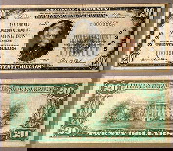 1929 T-1 $20 National Bank Note Central NB Uncertified VF: 1929 T-1 $20 National Bank Note Central NB Uncertified VF This $20 National Bank Note from 1929, designated as T-1, features a grade of Very Fine, indicating it is in well-preserved condition despite