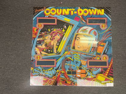 Gottlieb COUNTDOWN 1979 Vintage Pinball Backglass Collector's Item: Gottlieb COUNTDOWN 1979 Vintage Pinball Backglass Collector's Item This is a vintage COUNTDOWN pinball backglass produced by Gottlieb in 1979. A remarkable piece for collectors and pinball enthusiasts