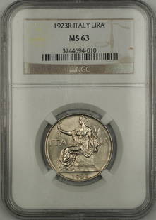 1923-R Italy 1 Lira Coin NGC MS 63 Uncirculated Nickel Scarce: 1923-R Italy 1 Lira Coin NGC MS 63 Uncirculated Nickel Scarce This 1923-R Italy 1 Lira coin is a remarkable find, certified by NGC with a grade of MS 63, indicating its uncirculated condition.