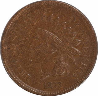 1873 Indian Head Cent Open 3 XF Copper Coin #141: 1873 Indian Head Cent Open 3 XF Copper Coin #141 This 1873 Indian Cent features an Open 3 design and is in circulated condition, graded as Extra Fine (XF). Crafted from copper, this small cent