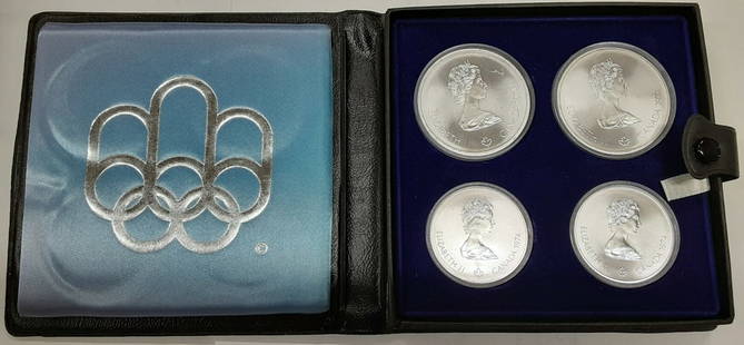 1974 Montreal Olympic Games .925 Silver Coin Set in RCM Packaging: 1974 Montreal Olympic Games .925 Silver Coin Set in RCM Packaging This stunning 1974 Canada Montreal Olympic Games Four Coin Set features .925 silver coins, including denominations of $5 and $10. The