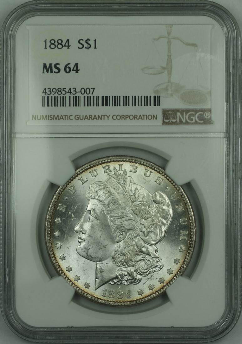 1884 Morgan Silver Dollar Coin NGC MS 64 Uncirculated Silver: 1884 Morgan Silver Dollar Coin NGC MS 64 Uncirculated Silver This 1884 Morgan Silver Dollar is a remarkable coin, graded MS 64 by NGC, showcasing its uncirculated condition. Minted in Philadelphia, th