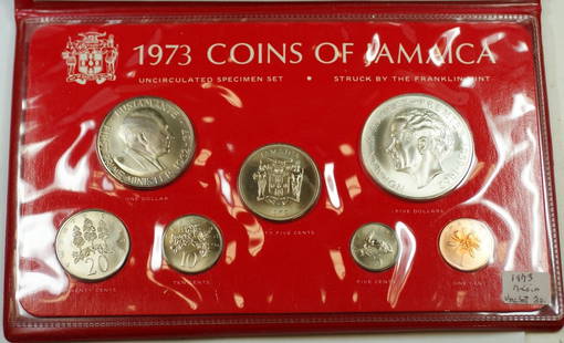 1973 Jamaica Uncirculated Specimen Set with Sterling Silver 5 Dollar Coin: 1973 Jamaica Uncirculated Specimen Set with Sterling Silver 5 Dollar Coin 1973 Jamaica Uncirculated Specimen Set w/ Sterling Silver.925 5$ Coin. Circulated/Uncirculated: Uncirculated. Year: 1500. Cert