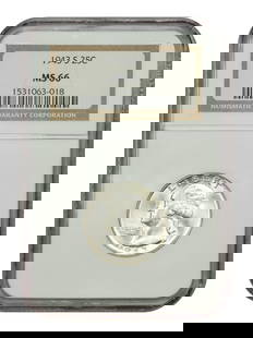 1943-S Washington Quarter NGC MS66 Uncirculated San Francisco Mint: 1943-S Washington Quarter NGC MS66 Uncirculated San Francisco Mint This 1943-S Washington Quarter is certified by NGC with a grade of MS66, indicating its uncirculated condition. Struck at the San