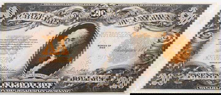 1922 $20 Gold Certificate FR1187 PCGS AU EPQ/PPQ Currency: 1922 $20 Gold Certificate FR1187 PCGS AU EPQ/PPQ Currency This 1922 $20 Gold Certificate (FR1187) is a remarkable piece of currency history, graded as About New (AU) by PCGS, with the designation of E