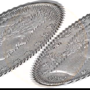 1892-S Barber Silver Half Dollar AU 90% Silver Coin: 1892-S Barber Silver Half Dollar AU 90% Silver Coin This 1892-S Barber Silver Half Dollar is a beautiful choice for collectors, showcasing the artistry of designer Charles E. Barber. The coin is