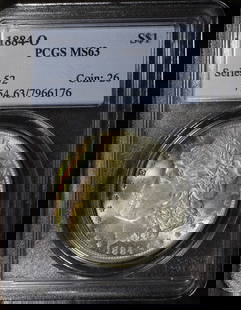 1884-O Morgan Silver Dollar $1 PCGS MS63 Rainbow Toned Coin: 1884-O Morgan Silver Dollar $1 PCGS MS63 Rainbow Toned Coin This stunning 1884-O Morgan Silver Dollar features a remarkable rainbow toning that enhances its visual appeal. Struck in 1884 at the New