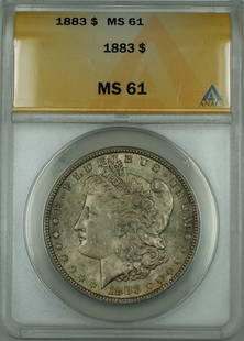 1883 Morgan Silver Dollar ANACS MS 61 Toned Obverse Uncirculated: 1883 Morgan Silver Dollar ANACS MS 61 Toned Obverse Uncirculated This 1883 Morgan Silver Dollar is graded MS 61 by ANACS, certifying its high quality as an uncirculated coin. Struck at the