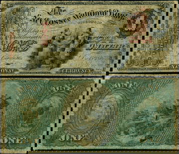 1875 LaCrosse WI $1 National Bank Note Ch #2344 Circulated: 1875 LaCrosse WI $1 National Bank Note Ch #2344 Circulated This 1875 $1 National Bank Note from LaCrosse, Wisconsin, features a fine grade indicative of its circulated condition. This historic piece o