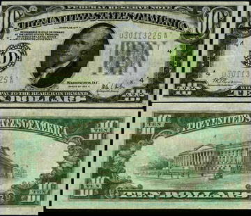 1928-C $10 Federal Reserve Note Cleveland D-A Block XF: 1928-C $10 Federal Reserve Note Cleveland D-A Block XF This is a Federal Reserve Note from the year 1928-C, with a denomination of $10. The note is categorized as circulated and is graded XF (Extremel