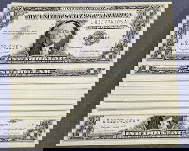 1957-A $1 Silver Certificate B-A Block 49 Consecutive Pieces Gem CU: 1957-A $1 Silver Certificate B-A Block 49 Consecutive Pieces Gem CU This 1957-A $1 Silver Certificate is in uncirculated condition, graded as CU Gem. It features the B-A block and consists of 49 conse
