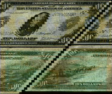 1914 $10 Chicago Federal Reserve Note Circulated Fine: 1914 $10 Chicago Federal Reserve Note Circulated Fine This $10 Federal Reserve Note from 1914, issued by the Chicago branch, is a fine example of early 20th-century currency. The note has been circula