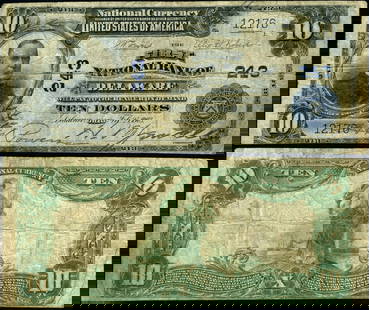 1902 PB $10 National Bank Note First National Bank of Delaware Ohio: 1902 PB $10 National Bank Note First National Bank of Delaware Ohio This $10 National Bank Note, issued in 1902 by the First National Bank of Delaware, Ohio, is graded as Fine. It is a circulated note