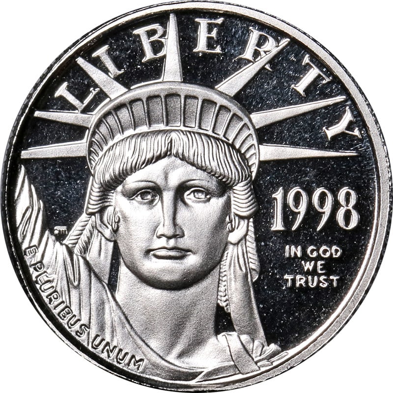 1998-W Platinum American Eagle $10 Proof Coin with OGP COA: 1998-W Platinum American Eagle $10 Proof Coin with OGP COA This 1998-W Platinum American Eagle $10 Proof Bullion Coin is a beautiful addition to any collection. Crafted from high-quality platinum with