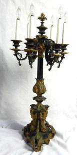 Antique Art Nouveau Bronze Candelabra Six-Light 34 x 14 Inch: Antique Art Nouveau Bronze Candelabra Six-Light 34 x 14 Inch This exquisite large Art Nouveau bronze candelabra embodies the elegance of early 20th-century European design. Crafted circa 1900, this si