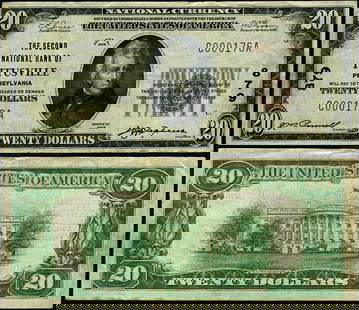1929 T-1 $20 National Bank Note Titusville PA VF+ Circulated: 1929 T-1 $20 National Bank Note Titusville PA VF+ Circulated This is a 1929 T-1 National Bank Note from the Second National Bank of Titusville, Pennsylvania, featuring a denomination of $20. The note