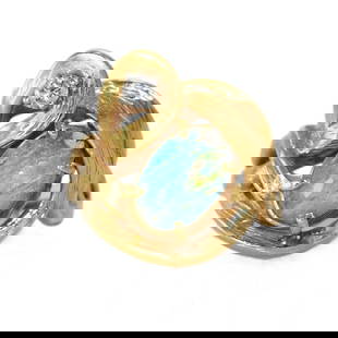 14K Yellow Gold Free-Form Boulder Opal Diamond Ring 6.25: 14K Yellow Gold Free-Form Boulder Opal Diamond Ring 6.25 Stunning 14K Yellow Gold Boulder Opal Diamond Ring, featuring a captivating free-form style opal accented by a brilliant diamond. The Australia