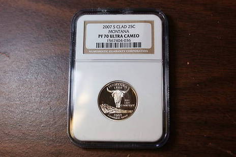 2007-S Montana State Quarter NGC PF-70 Proof Uncirculated: 2007-S Montana State Quarter NGC PF-70 Proof Uncirculated This stunning 2007-S Clad Montana State Quarter is certified by NGC with a grade of PR 70, indicating its pristine condition and exceptional