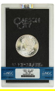 1883-CC Morgan Dollar NGC MS65 with Box and COA: 1883-CC Morgan Dollar NGC MS65 with Box and COA This 1883-CC Morgan Dollar is graded MS65 by NGC and comes with its original box and Certificate of Authenticity (COA). Minted in Carson City, this